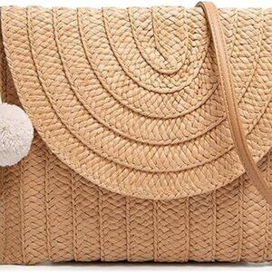 Compact Straw Crossbody Bag with Detachable Strap - Fashionable Travel Essential